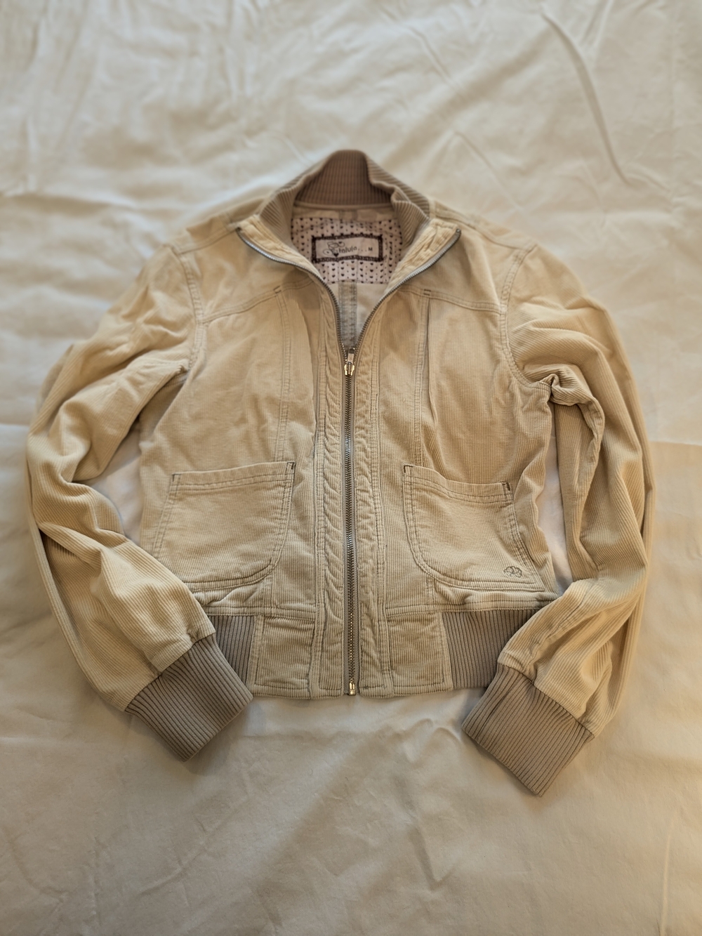 Beige Women's Zip Front Corduroy Jacket - Lightweight Casual Coat